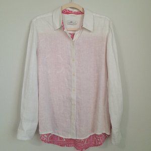 Vineyard Vines Mixed Media 100% Linen Rayon Back Colorblock Button Down Size 6